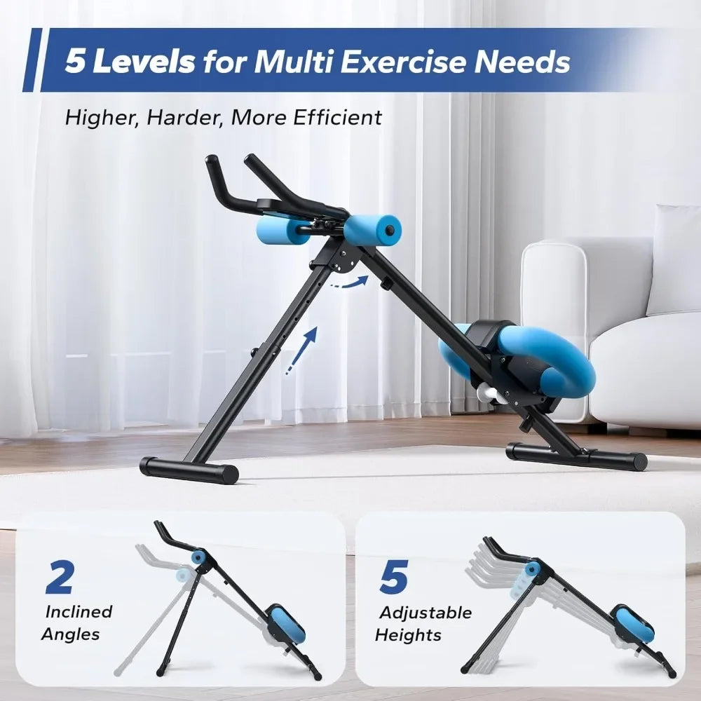 Foldable Ab Trainer Machine - Adjustable Home Gym Equipment w/ Knee Protection, Core Workout Device for Abs & Obliques